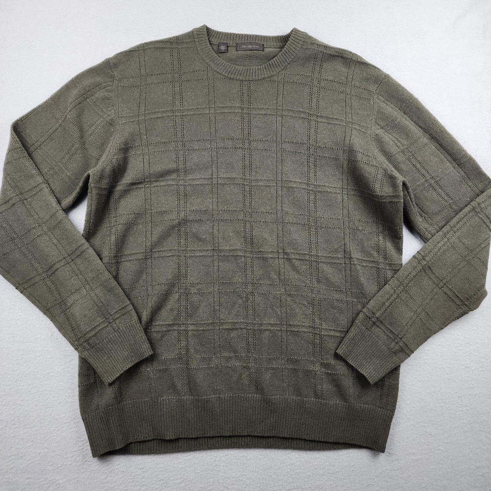 Saks Fifth Avenue Sweater Mens Large Green Wool Cashmere Knit Pullover Italy